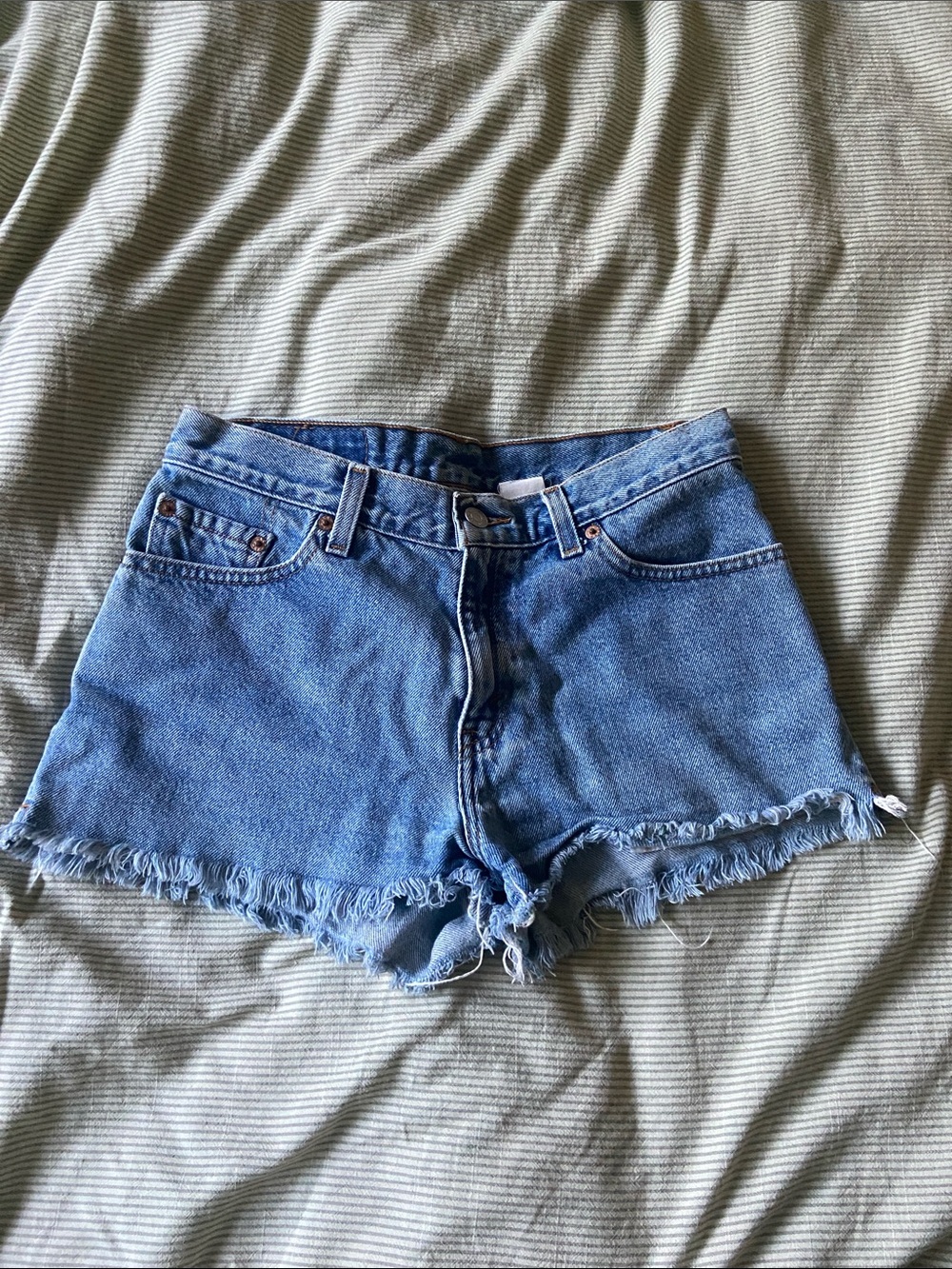 Levi's Light Blue Frayed Hem Denim Shorts